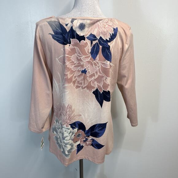 Charter Club Top Pullover sz Large Mauve Pink Blue Floral Stretch Career Casual - Picture 8 of 9